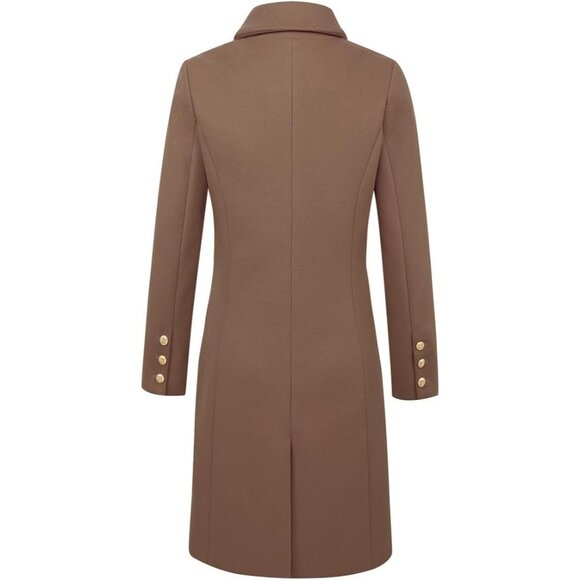Women's Dark Khaki Double-Breasted Wool Midi Trench Peacoat for Fall & Winter - Picture 5 of 6